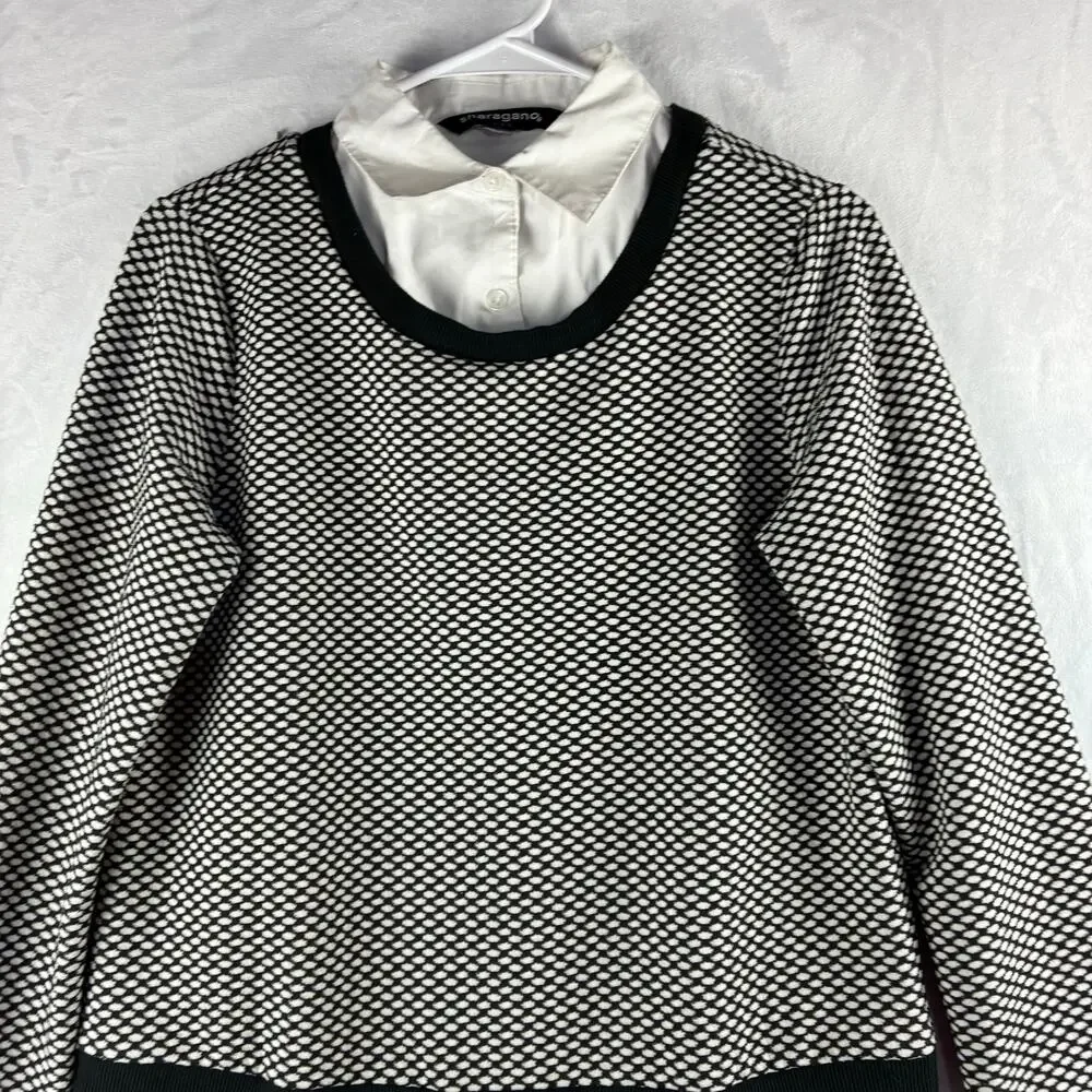 Sharagano Faux Layered Sweater Blouse Womens Measured Medium Academia Preppy